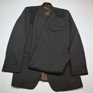 Vtg Circle S USA Made 42L 36x34 Brown Western Yoke Bootcut Jacket Pants Suit